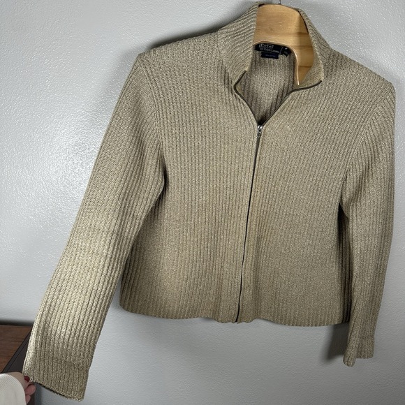 Polo Ralph Lauren Sweater Mens XXL Beige Ribbed Full Zip Mock Neck Cotton Knit - Picture 3 of 6
